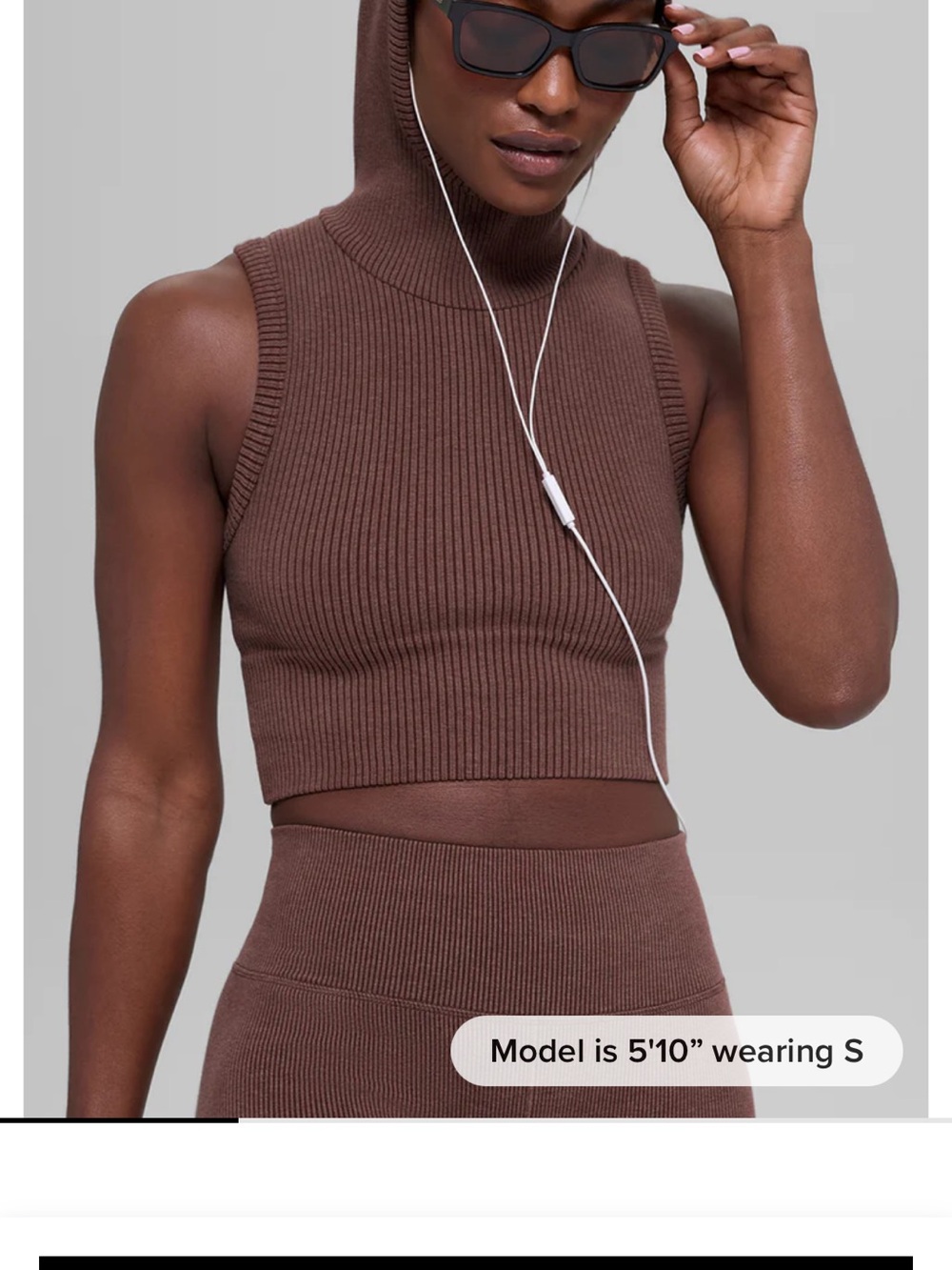 ALO Seamless Two Tone Rib Hooded Vest Crop Top Large brownstone BNWT! - Picture 2 of 9